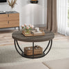 Round Coffee Table, Wooden 2-Tier Circle Coffee Table with Storage Shelves,Grey