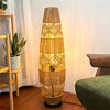 93CM Tall Natural Rattan Floor Lamp Boho Design Lamp Grid Shade Indoor Lighting