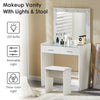 White Dressing table LED With Clear Glass Top Makeup Desk Drawers Stool Vanity