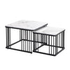 Nesting Coffee Table Set Metal Square Stacking Side Tables Marble-Look Tabletop