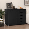 Wooden Vertical Storage Dresser Cabinet 5-Drawer Chest with Door-Black
