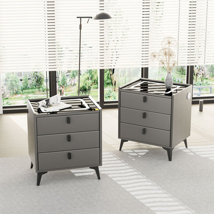 3 Drawers LED Bedside Table Wireless Charging Nightstand Bedside Cabinet Modern