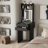 Vanity Dressing Table with LED Light Mirror Foldable Side Panel Shelves Black