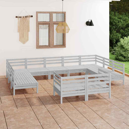 11 Piece Garden Lounge Set White Solid Wood Pine vidaXL