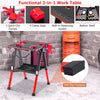 2-in-1 Folding Work Table & Sawhorse w/ Extra Tool Shelf Red