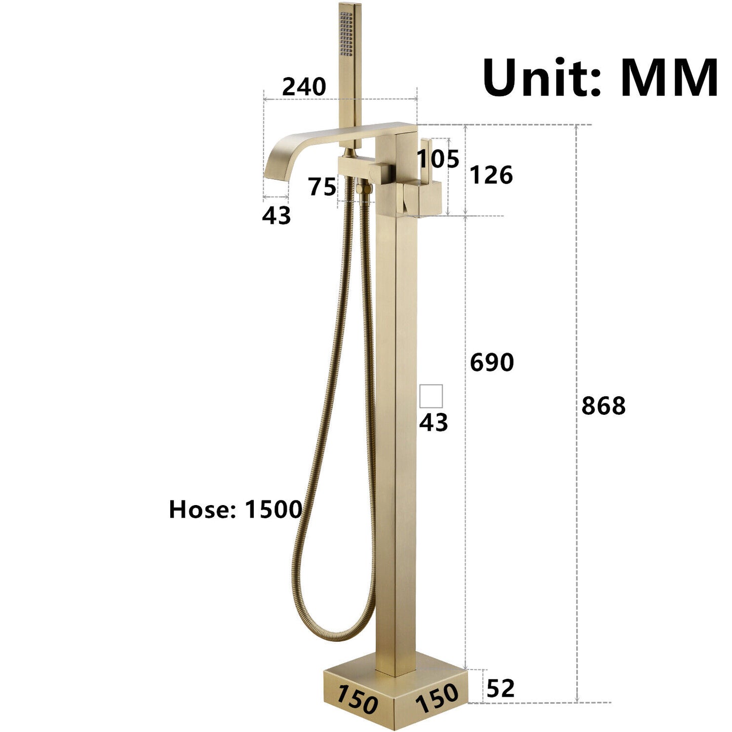 Brass Bathroom Bathtub Mixer Taps Bath Filler Spout And Handheld Shower Set UK