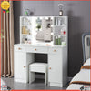 Vanity Dressing Table With LED Lighted Mirror Drawer 6 Open Shelves Makeup Desk