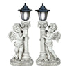 Resin Roman Pillar Angel Statue Figurine Solar Powered Light Outdoor Garden Lamp