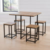 Kitchen Breakfast Bar Set Square Wooden Table Black Metal Frame with 4 Barstools