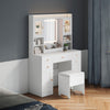 White Vanity Makeup Desk Stool Set With LED Lights Mirror Drawers Dresser Table