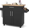Kitchen Island on Wheels Storage Trolley Cart Drawer Shelves Spice Rack Black