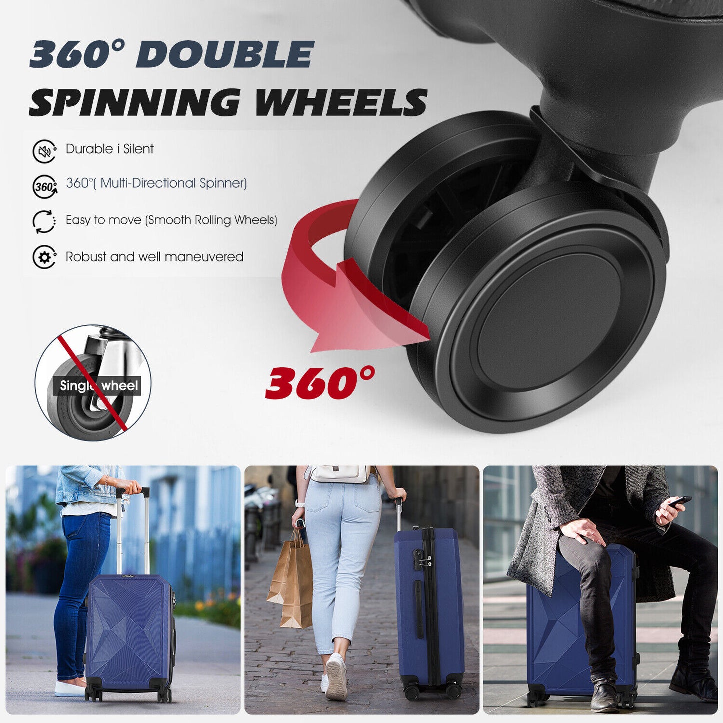 Lightweight Hard Shell ABS 4 Wheels Suitcase Cabin Hand Luggage Travel Case Set