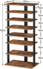 Tall Narrow Wooden Shoe Rack 8-Tier Storage Organizer with Hooks Industrial
