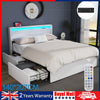 NEW STORAGE UPHOLSTERED BED FRAME 4FT6 DOUBLE WITH USB PORT & LIGHT,4 DRAWER