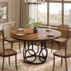 120cm Round Dining Table for 4 People, Rustic Dining Room Table with Metal Base
