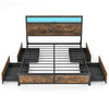 COSTWAY King Size Bed Frame Metal Bed Platform LED Lights Headboard