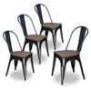 Set of 4 Dining Chairs Metal Kitchen Chairs w/Wooden Seat Stackable Tolix Black