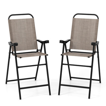 2Pcs Garden Patio Chairs Folding Bar Stool Set High Top Bar Chair Leisure Chairs