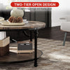 Round Wood Coffee Table 2-Tier Coffee Table with Storage Shelves