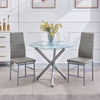 2x Grey Faux Leather Dining Chairs & Round Marble Glass Dining Table Silver Legs