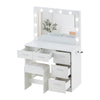 LED Vanity Table Set Dressing Table with 5 Drawers and Mirror Makeup Desk Stool