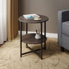 Industrial Small Side Table Nightstand Round Sofa End Table with 2 Storage Rack