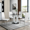 Modern Glass Dining Table Geometric Metal Base Kitchen Leather 2/4 Chairs Option