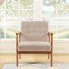 Linen Fabric Accent Chair Upholstered Leisure Armchair Tub Chair Solid Wood Legs