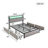 Double Bed Frame with LED Lights, 4 Drawers, Charging Station Metal Platform Bed