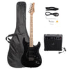 Glarry Electric Guitar Full Set with Pickguard 20W Amp Cable Bag Strap Kit Black