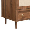 Modern Walnut Wardrobe 79x50x175cm: Fabric Doors, Storage Drawer, Wooden Legs