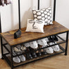 Large Rustic Coat Rack Stand Hall Tree with 12 Hooks and Shoe Bench Metal Frame