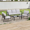 Metal Garden Furniture Set Corner Sofa Glass Table Patio 5 Seater Armchairs Sofa