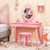 Kids Vanity Set Makeup Dressing Table Set w/Adjustable Brightness-Pink