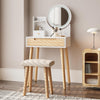 Dressing Table Set Makeup Vanity Desk with Dimmable LED Light Mirror Stool Wood