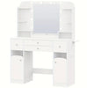 HZUANERI Vanity Dressing Table w/ Mirror, Lights, 4 Drawers, Power Strip – White