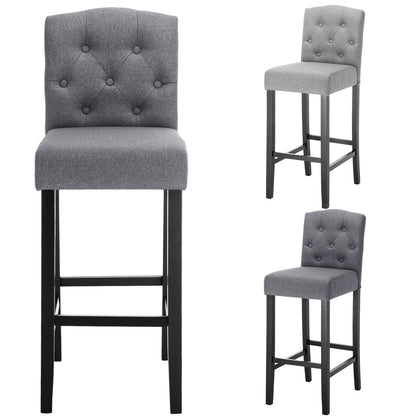 2x Breakfast Chairs Bar Stools Linen Padded Wood Legs Barstools Kitchen Pub Cafe