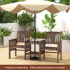 COSTWAY Outdoor Fir Wood Loveseat with 2-Tier Side Table and 5 cm Umbrella Hole