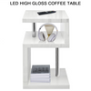 High Gloss Side Coffee Table 2 Tier Bedside End Table With LED Light Living Room
