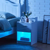 White LED Bedside Cabinet Table Side Table Display Drawers Shelf Storage Socket