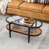 Living Room Table 2-Tier Coffee Table with Storage & Acacia Wood Frame-Black