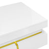 Modern High Gloss White Side Coffee Table with 2 Storage Drawers for Living Room