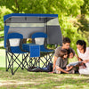Folding Double Beach Chair w/ Adjustable Canopy Portable Loveseat Blue