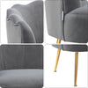 Grey Velvet Scallop Shell Sofa Chair Wing Back Lotus Seat Accent Armchair Sofa