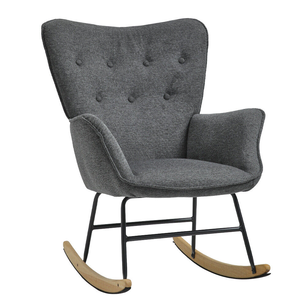 Modern Upholstered Rocking Chair Relaxing Rocking Armchair Single Sofa Wing Back