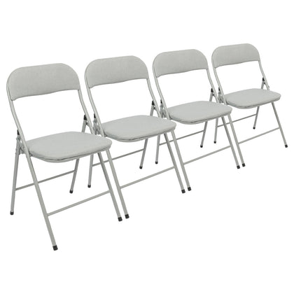 4x Grey Fabric Padded Metal Folding Chairs Foldable Office Dining Chair