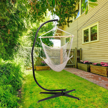 Large Garden Hammock Chair Stand Only Heavy Duty Metal C-Stand Indoor or Outdoor