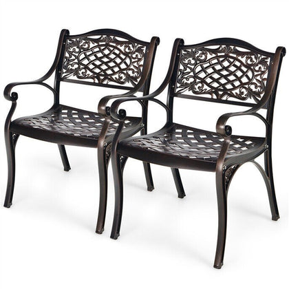 2X Patio Cast Aluminum Chairs All-Weather Bistro Dining Chairs w/ Curved Seats