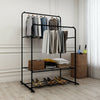 Portable Rolling Clothes Rail Metal Dual-bar Garment Rack Stand Corner Boutique