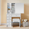 Dressing Table White Wood Makeup Desk with Mirror 5 Drawers Stool Shelf Bedroom